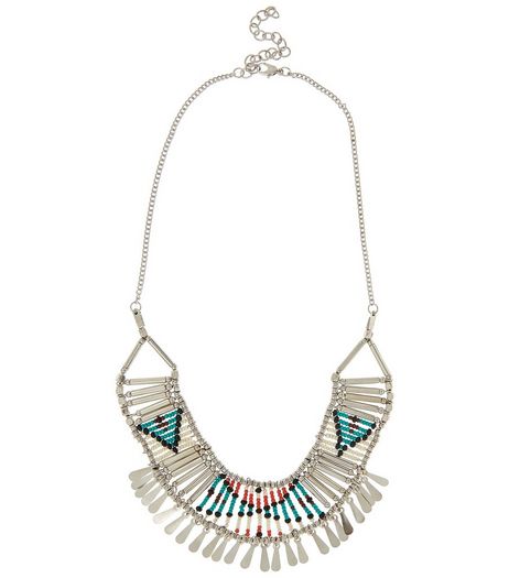 Silver Beaded Bar Necklace | New Look