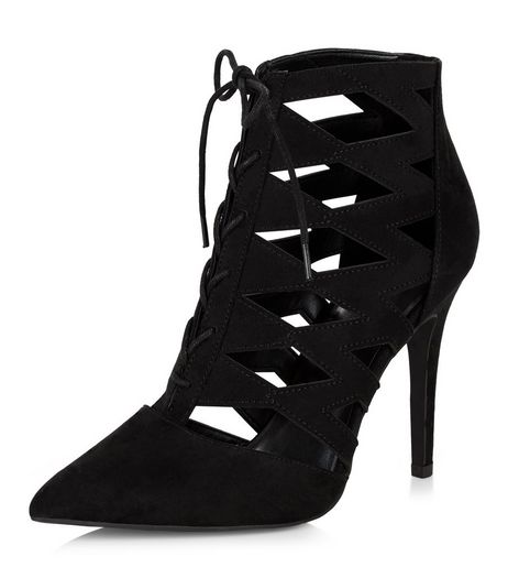 Black Suedette Cut Out Pointed Ghillie Heels | New Look
