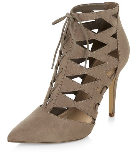 Light Brown Suedette Cut Out Pointed Ghillie Heels | New Look