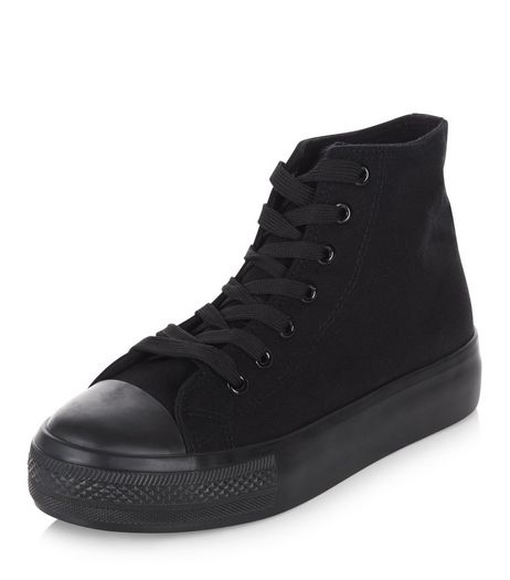 Black Lace Up Hi-Top Flatform Plimsolls | New Look