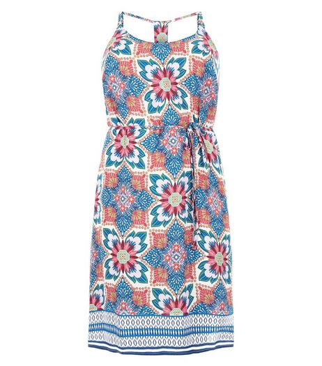 Curves Blue Tile Print Slip Dress | New Look