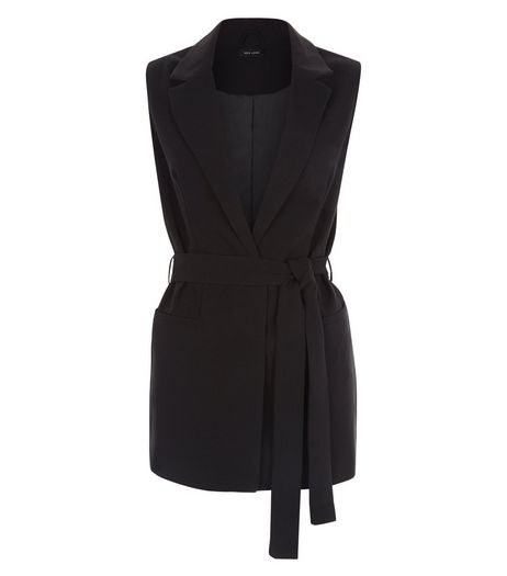 Black Tie Waist Sleeveless Blazer | New Look