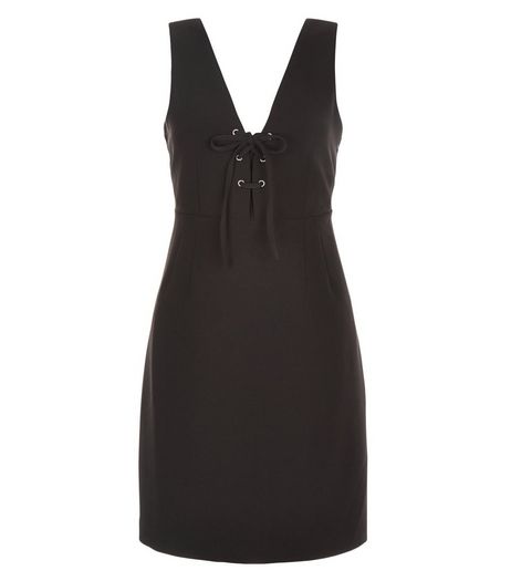 Black Lace Up Front Sleeveless Mini Dress | New Look
