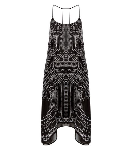 Black Embroidered Hanky Hem Midi Dress | New Look