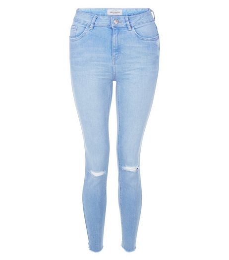 Blue Ripped Knee Fray Hem Skinny Jeans | New Look