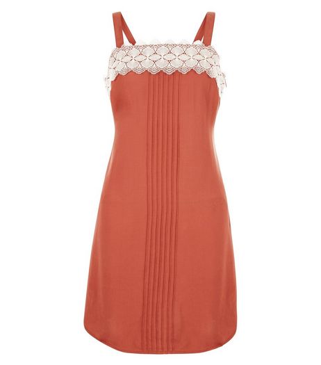 Petite Rust Lace Trim Cami Slip Dress | New Look
