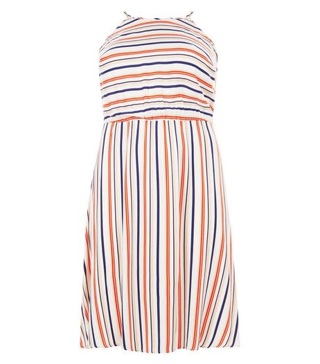 Curves White Stripe Strappy Midi Dress | New Look