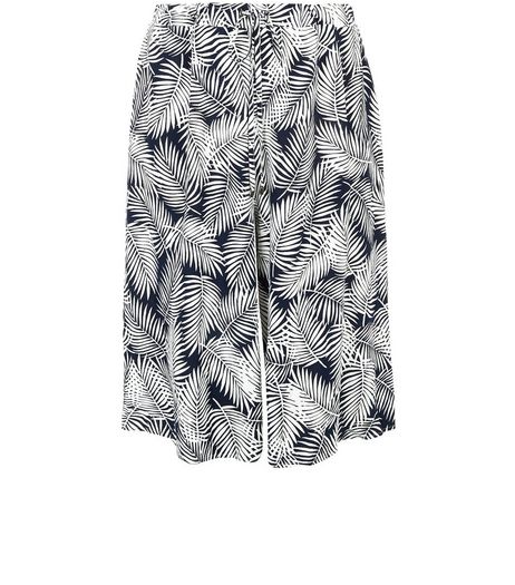 Curves Blue Palm Leaf Print Culottes | New Look