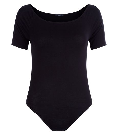 Petite Black Bardot Neck Bodysuit | New Look