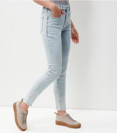 Tall Pale Blue Fray Hem Skinny Jeans | New Look