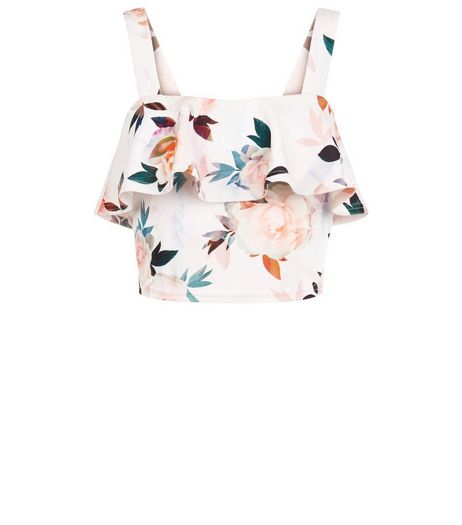 Petite White Floral Print Frill Crop Top | New Look