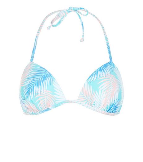 Blue Palm Leaf PRint Bikini Top | New Look