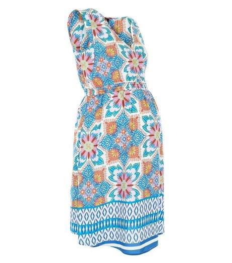 Maternity Blue Tile Print Sleeveless Dress | New Look