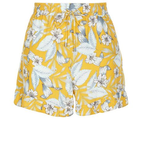 Yellow Floral Print Frill Hem Shorts | New Look