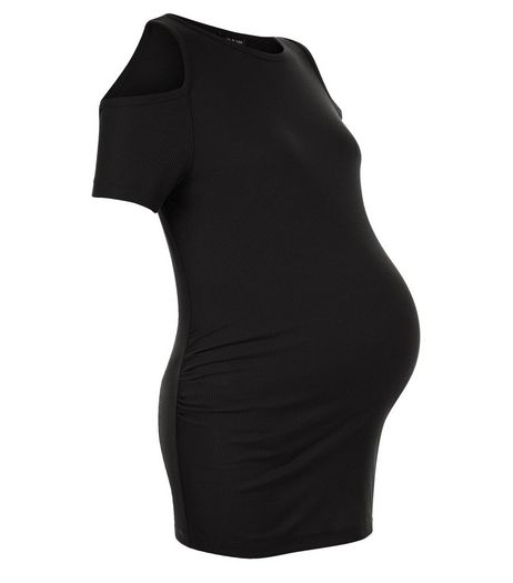 Maternity Black Ribbed Cold Shoulder Top | New Look