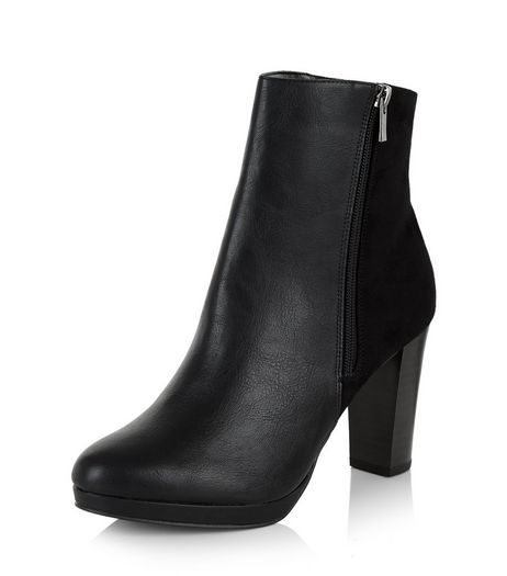 Black Suedette Panel Block Heel Ankle Boots | New Look