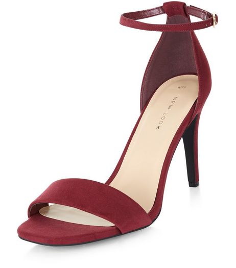 Dark Red Suedette Ankle Strap Heeled Sandals | New Look