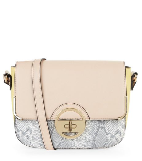 Yellow Colour Block Twist Lock Boxy Shoulder Bag | New Look