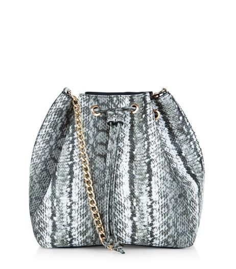 Black Snakeskin Print Chain Strap Duffle Bag | New Look