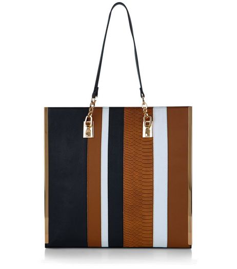 Black Contrast Stripe Shopper Bag | New Look