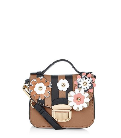 Black 3D Flower Stripe Mini Satchel | New Look