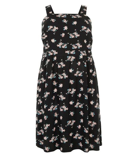Curves Black Floral Print Pinafore Midi Dress | New Look