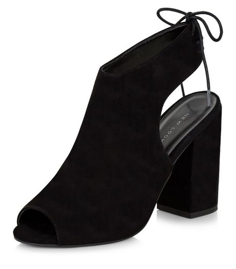 Black Peep Toe Tie Sling Back Block Heels | New Look