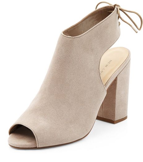 Light Brown Peep Toe Tie Sling Back Block Heels | New Look