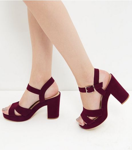 Dark Red Suedette Ankle Strap Heels | New Look