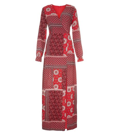 Girl in Mind Red Patchwork Print Split Front Maxi Dress | New Look