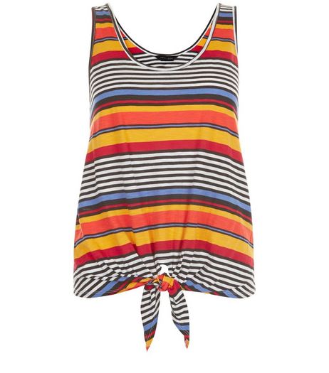 Yellow Stripe Tie Front Sleeveless Top | New Look