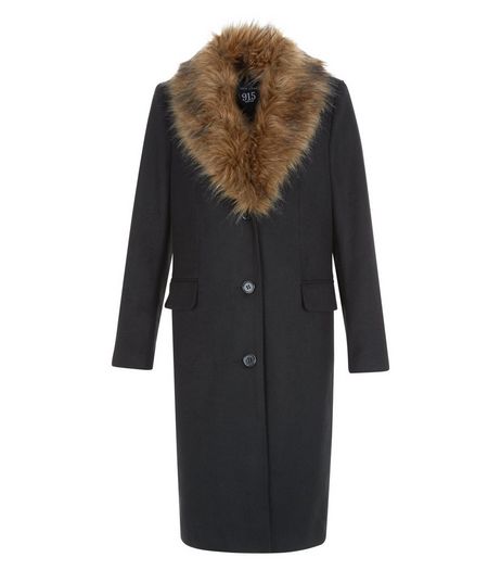 Teens Black Faux Fur Collar Coat | New Look
