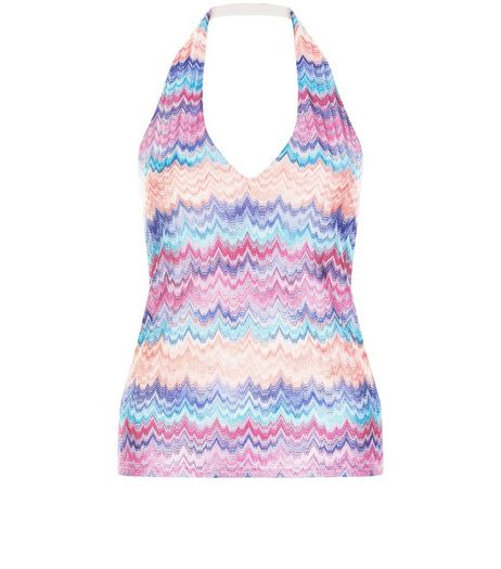 Pink Zig Zag Print Halter Neck Vest | New Look