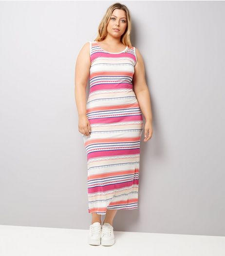 Curves Pink Stripe Maxi Dress | New Look
