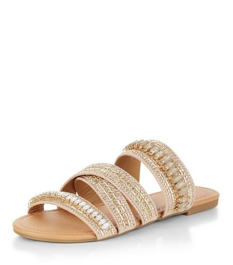 Gold Embellished Multi Strap Sandals | New Look