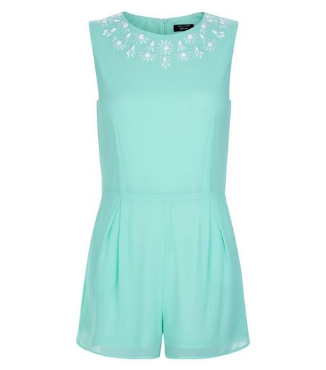 Teens Mint Green Floral Neckline Playsuit | New Look
