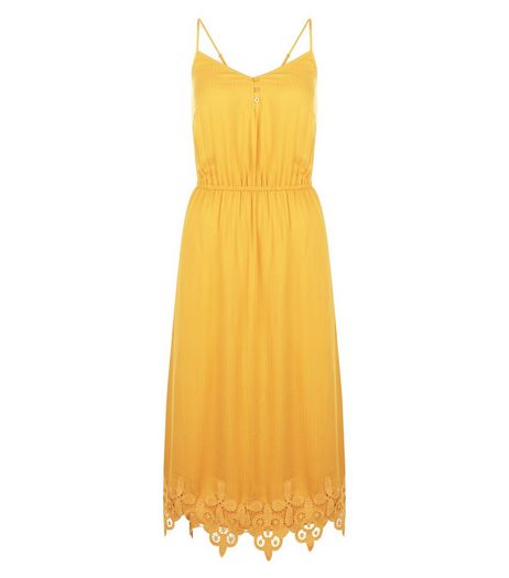 Yellow Crochet Trim Midi Dress | New Look