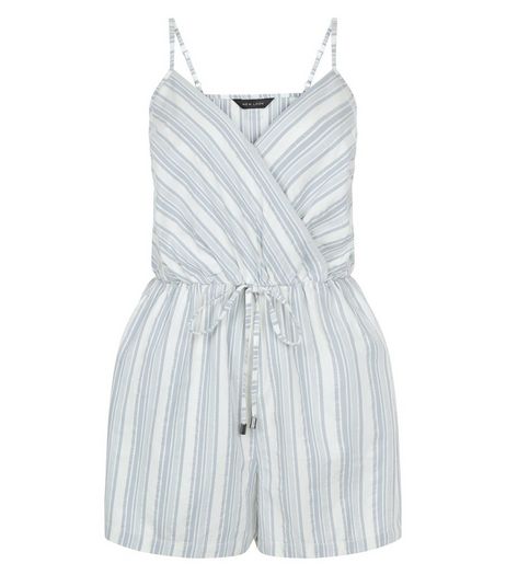 Blue Stripe Wrap Front Tie Waist Playsuit | New Look
