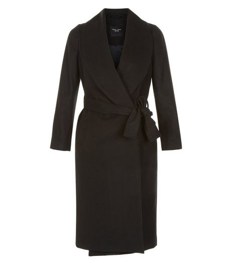Petite Black Belted Wrap Front Longline Coat | New Look