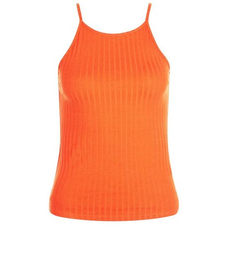Tall Orange Ribbed Sleeveless Top | New Look