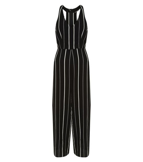 Black Stripe V Neck Wide Leg Jumpsuit | New Look