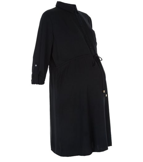 Maternity Black Tie Waist Shirt Dress | New Look