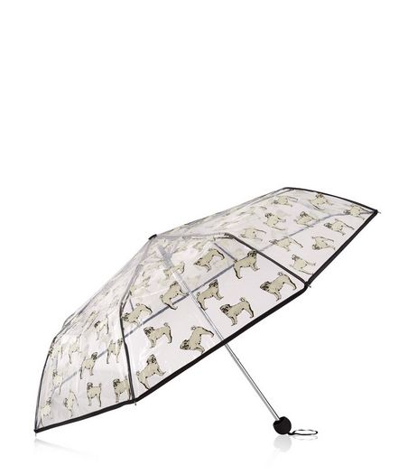 Black Pug Print Umbrella | New Look