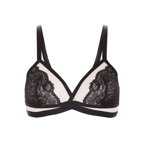 Black DD+ Contrast Lace Mesh Bralet | New Look