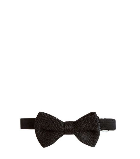 Black Textured Bow Tie | New Look