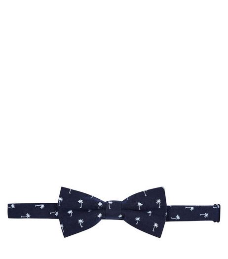 Navy Palm Tree Print Bow Tie | New Look