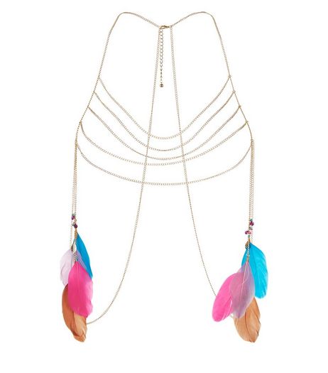 Multicoloured Feather Bodychain | New Look