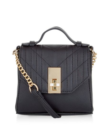Black Quilted Twist Lock Across Body Bag | New Look