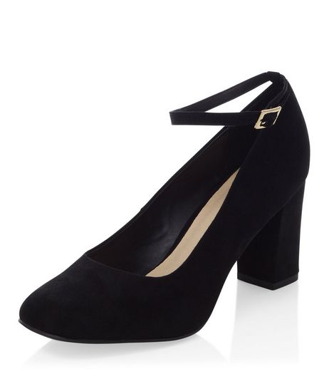 Wide Fit Black Comfort Ankle Strap Block Heels | New Look