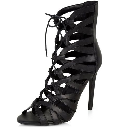 Black Leather Cut Out Ghillie Heels | New Look